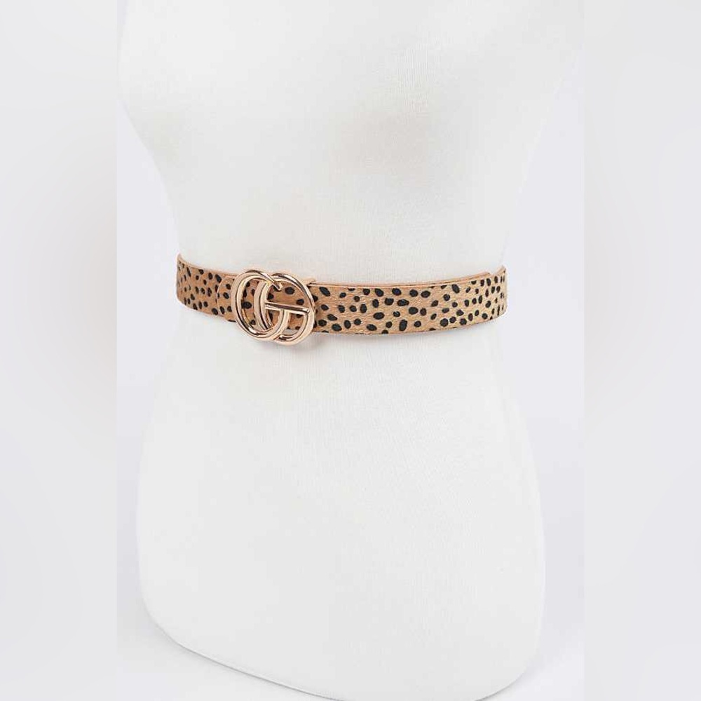Cheetah Animal Print Logo Skinny Statement Belt - Picture 2 of 4